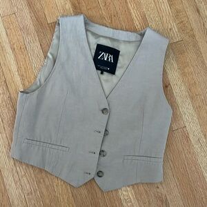 Zara Linen Blend Vest Taupe Grey